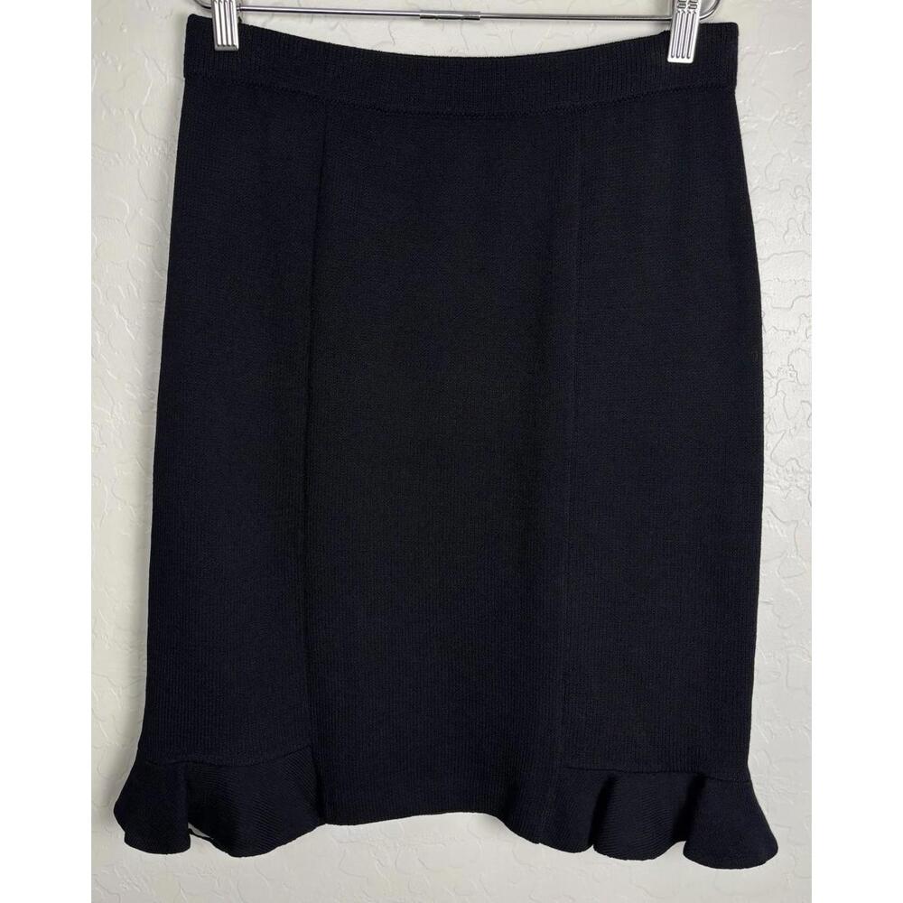 St John Evening‎ Marie Black Knit Ruffle Hem Trumpet Skirt Floral Lining 6 1895